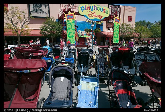 Strollers parked, Walt Disney World. Orlando, Florida, USA (color)