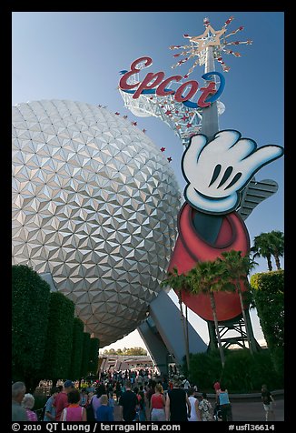 Spaceship earth and Epcot sign. Orlando, Florida, USA (color)