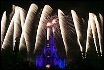 Cinderella Castle with fireworks. Orlando, Florida, USA (color)