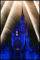 Fairy-tale castle at night with fireworks. Orlando, Florida, USA