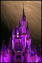 Illuminated Cinderella Castle, fireworks. Orlando, Florida, USA