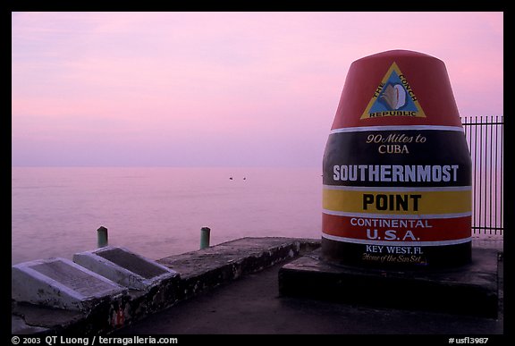 Marker for Southermost point in continental US. Key West, Florida, USA (color)