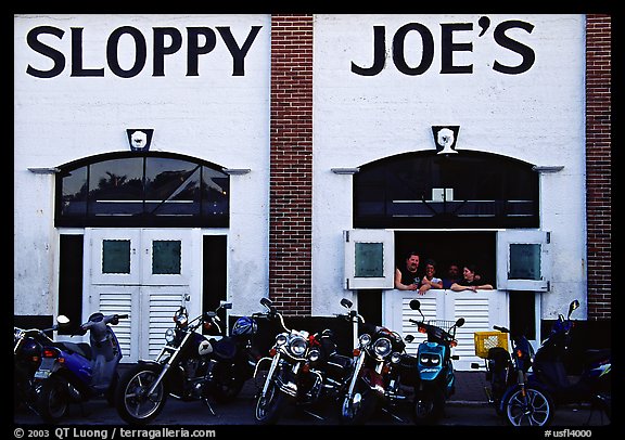 Motorbikes in front of Sloppy Joe. Key West, Florida, USA (color)