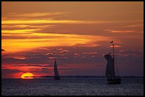Sailboats and sun, sunset. Key West, Florida, USA (color)