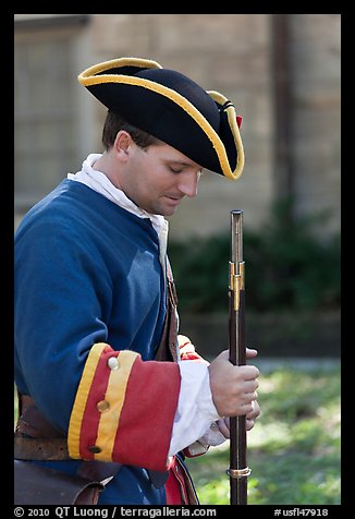 Period dressed Spanish soldier. St Augustine, Florida, USA (color)