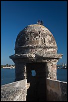 Fortified Turret, pigeons, and Matanzas Bay, Castillo de San Marcos National Monument. St Augustine, Florida, USA (color)