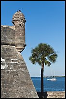 Corner bastion of the Spanish built fort and walls made of coquina masonry units. Castillo de San Marcos National Monument. St Augustine, Florida, USA