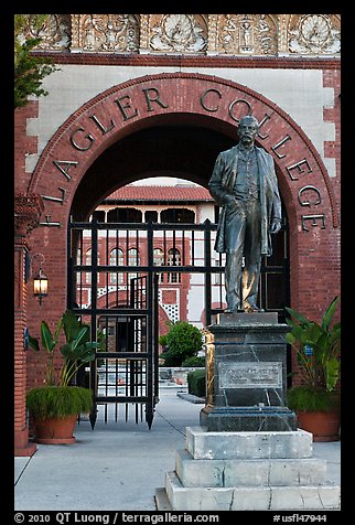 Statue of Henry Flagler and entrance to Flagler College. St Augustine, Florida, USA (color)