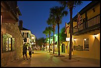 Historic street with palm trees and old buidlings. St Augustine, Florida, USA