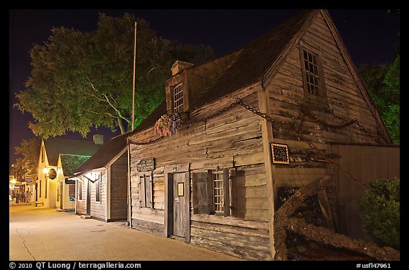 Oldest school house and street by night. St Augustine, Florida, USA (color)