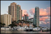 Marina and high rise buildings at sunset, Miami Beach. Florida, USA (color)