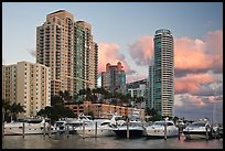 Marina and high rise buildings at sunset, Miami Beach. Florida, USA