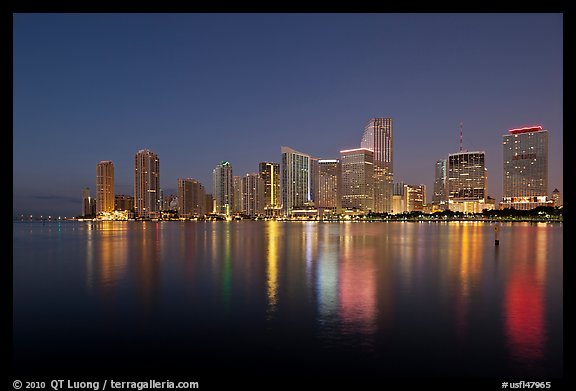 Downtown skyline at night, Miami. Florida, USA (color)
