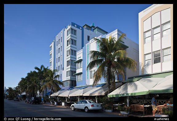 Row of hotels in Art Deco Style, Miami Beach. Florida, USA (color)