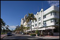 Beachfront street and hotels, South beach, Miami Beach. Florida, USA