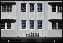 Detail of Art Deco Facade, Miami Beach. Florida, USA (color)