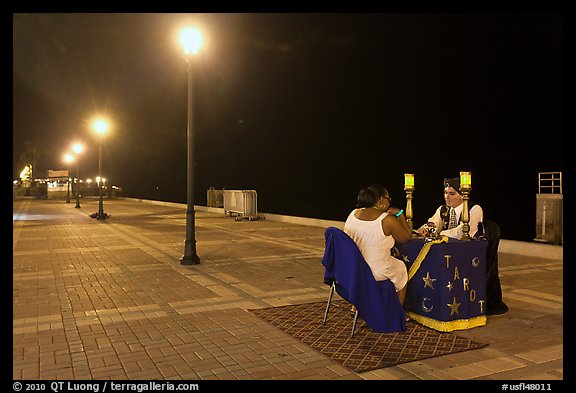 Fortune teller at night, Mallory Square. Key West, Florida, USA