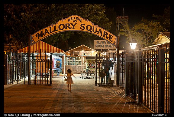 Mallory Square shops at night. Key West, Florida, USA