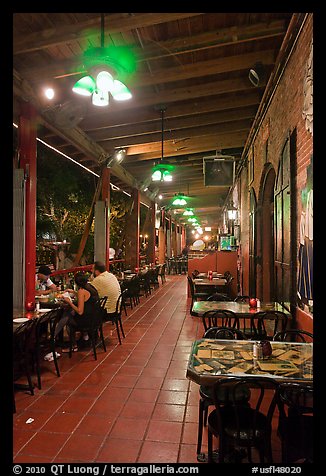 Cuban restaurant at night, Mallory Square. Key West, Florida, USA (color)