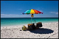 Beach umbrella and turquoise water, Bahia Honda State Park. The Keys, Florida, USA (color)