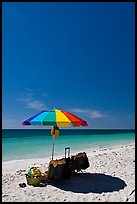 Beach unbrella, blue sky and water, Bahia Honda State Park. The Keys, Florida, USA (color)