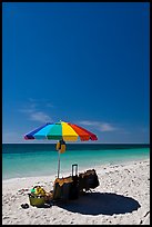 Beach unbrella, blue sky and water, Bahia Honda State Park. The Keys, Florida, USA