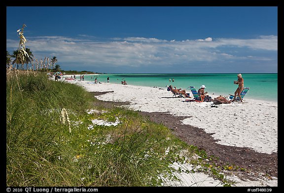 Beachgoers, Sandspur Beach, Bahia Honda State Park. The Keys, Florida, USA (color)