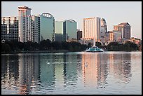 High rise buildings and fountain, lake Eola. Orlando, Florida, USA