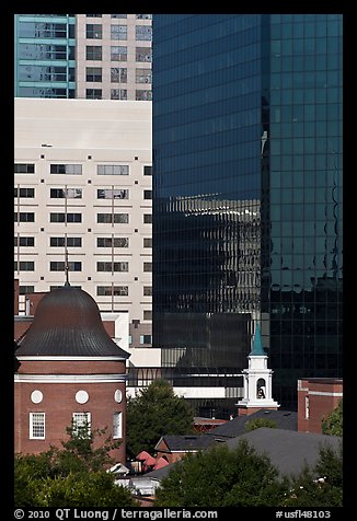 Church and downtown high rise buildings. Orlando, Florida, USA