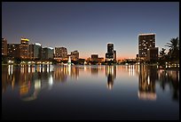 City skyline at dusk from Sumerlin Park. Orlando, Florida, USA