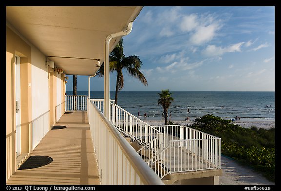 Beachfront resort and ocean, Sanibel Island. Florida, USA