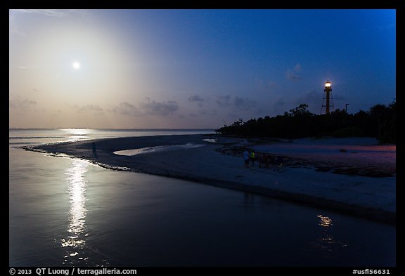 Lighthouse Point and full moon, Sanibel Island. Florida, USA
