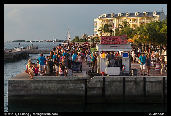 Crowds anticipating sunset in Mallory Square. Key West, Florida, USA (color)