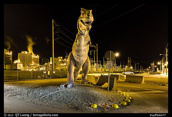 Dinosaur at night, Turkey Point Nuclear power plant. Florida, USA