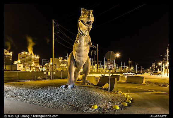 Dinosaur at night, Turkey Point Nuclear power plant. Florida, USA (color)