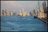 Miami harbor and skyline at sunrise. Florida, USA ( color)