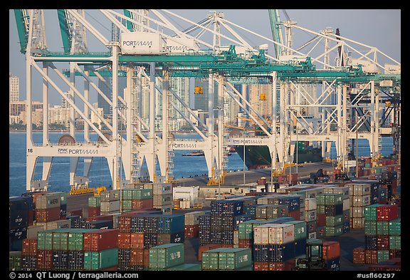 Shipping containers and cranes, Port of Miami. Florida, USA (color)