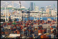 Shipping containers, cranes, and skyline, Miami. Florida, USA ( color)