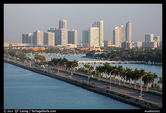 Causeway and Miami skyline. Florida, USA (color)