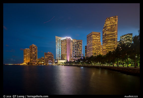 Brickell Skyline at night from Bayfront Park, Miami. Florida, USA (color)