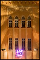 Detail of Art Deco facade with shadow of palm tree at night, Miami Beach. Florida, USA ( color)
