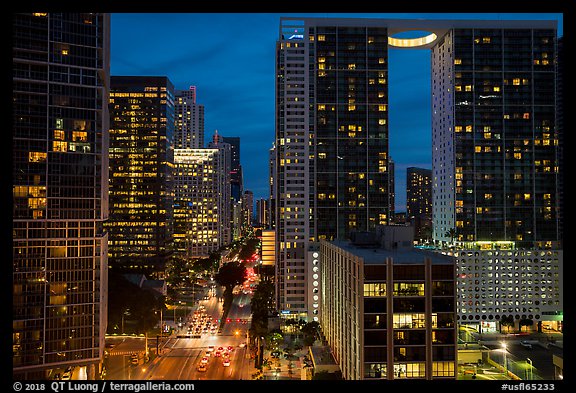 Brickell Avenue and downtown at night, Miami. Florida, USA (color)