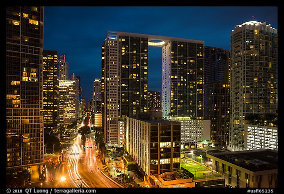 Miami downtown skyline at night from Area 31, Miami. Florida, USA (color)