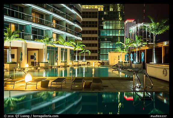Hotel Epic pool at night, Miami. Florida, USA (color)