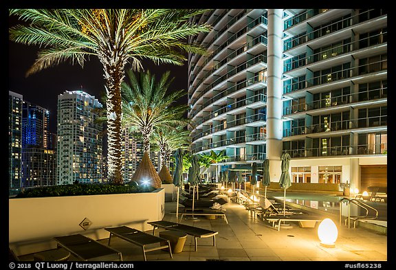 Hotel Epic terrace at night, Miami. Florida, USA (color)