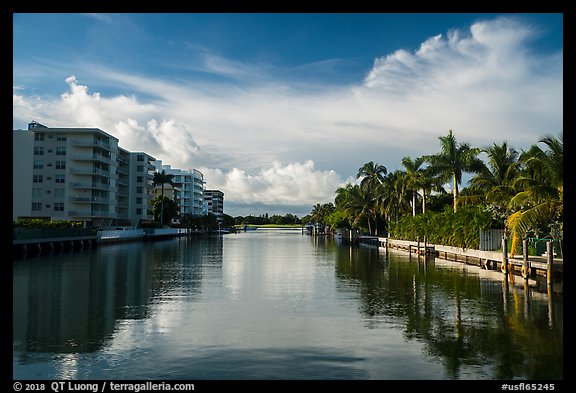 Biscayne Bay glassy arm between islands, North Beach. Florida, USA (color)