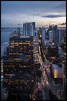 High view of Brickell district and Biscayne Bay at sunset, Miami. Florida, USA ( color)