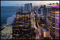 Downtown financial district and Biscayne Bay at sunset from above, Miami. Florida, USA ( color)