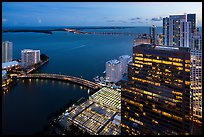 Biscayne Bay, Brickell Key Bridge, and Key Biscayne at dusk, Miami. Florida, USA ( color)