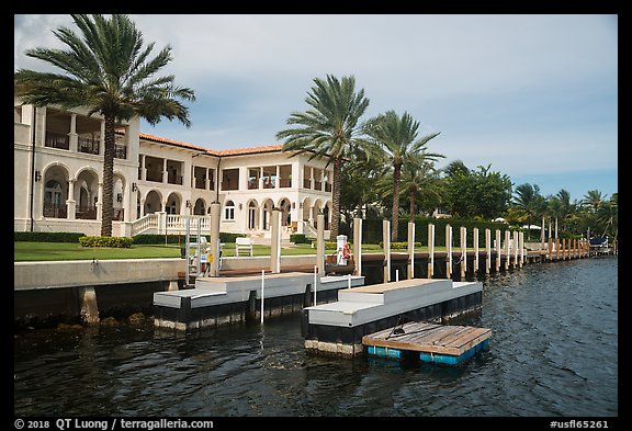 Mansion with boat dock. Coral Gables, Florida, USA (color)